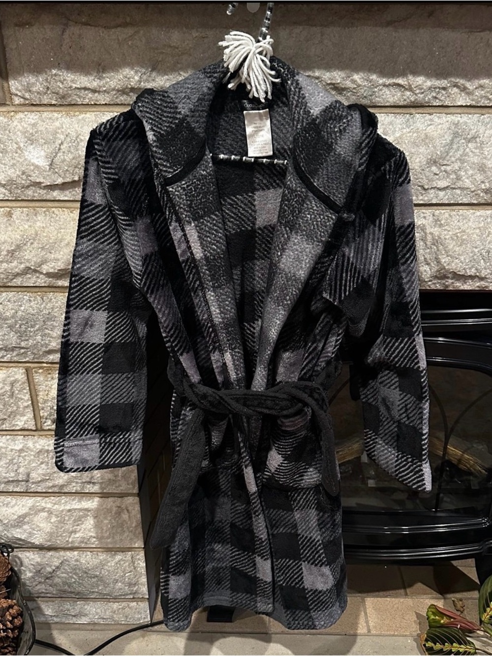 Cuddl Duds Kids Black Plaid Plush Robe Sz Large